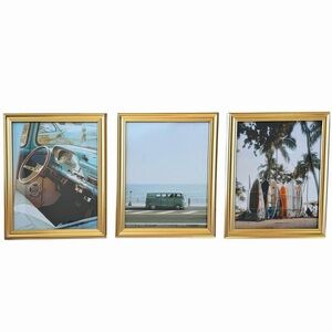 Boho Coastal Beach Wall Art Set of 3 Gold Frames 8x10 Retro Surf Vintage Decor